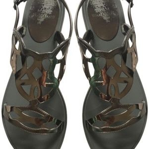 Stuart Weitzman Silver Gelfisher Flat Sandals, 10